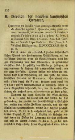 B. Revision der neuesten Lausitzischen Literatur