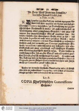 Lit: P. COPIA ChurPfältzischen Commissions-Bescheids/ ...