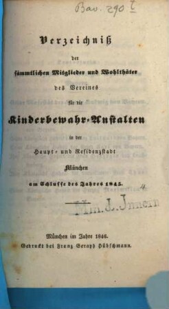 Verzeichniß der sämmtlichen Mitglieder. 1845 (1846