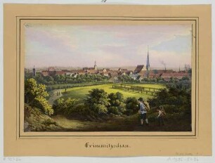 Stadtansicht von Crimmitschau im Westerzgebirge mit der Laurentiuskirche rechts, Blick von Osten, aus der Zeitschrift Saxonia um 1841