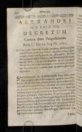 796-817, Decretum Alexandri Octavi. Propositiones Michaelis de Molinos.
