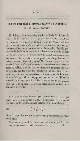 Sur une propriété de de maximum relative a la sphère.