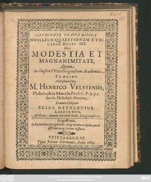 Nobilium Quaestionum Ethicarum Decas IIX. De Modestia Et Magnanimitate