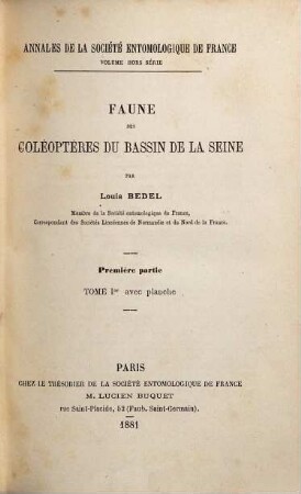 Faune des Coléoptères du bassin de la Seine, 1