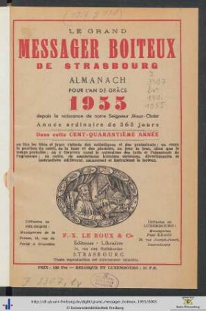 140. Année: Le grand messager boiteux de Strasbourg: Almanach Pour L'An De Grâce 1955