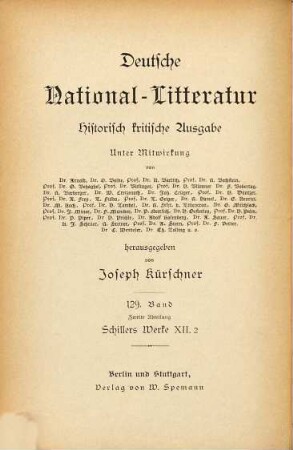 Schillers Werke, 12,2. Philosophischer Nachlaß. Angewandte Ästhetik. Medizin. Juvenilia