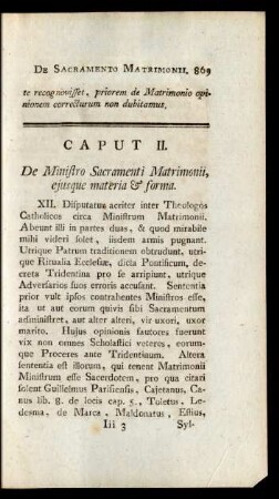 Caput II. De MInistro Sacramenti Matrimonii, ejusque materia & forma