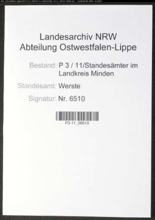 Sterberegister Standesamt Werste