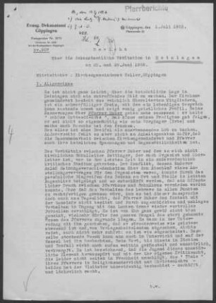 Heiningen: Visitationsbericht mit Pfarrbericht 1953