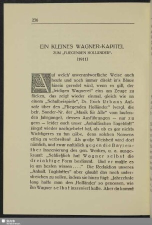 Ein keines Wagner-Kapitel zum "Fliegenden Holländer". (1911)