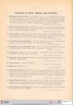 Arbeiten in Holz, Möbel und Geräthe (Nr. 219 - 237)