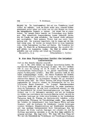 Aus dem Psychologischen Institut des Leipziger Lehrervereins : [Mitteilungen]