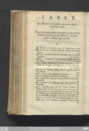 Table Des Matieres principales contenues dans le troisiéme Tome.