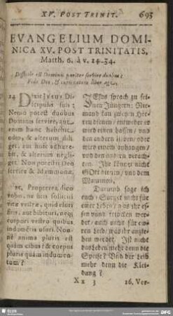 Evangelium Dominica XV. Post Trinitatis, Matth. 6. à v. 24-34