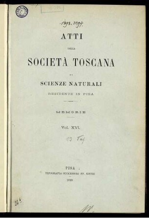 16: Atti della Società Toscana di Scienze Naturali