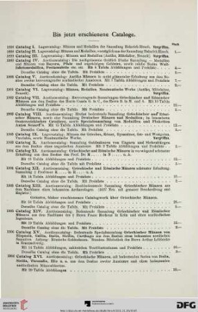Bis jetzt erschienene Cataloge