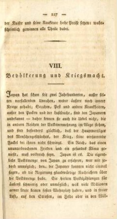 VIII. Bevölkerung und Kriegsmacht