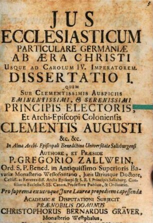 Ius ecclesiasticum particulare Germaniae ab aera Christi usque ad Carolum IV.