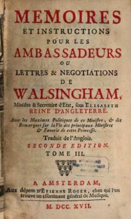 Mémoires et instructions pour les Ambassadeurs, T. 3