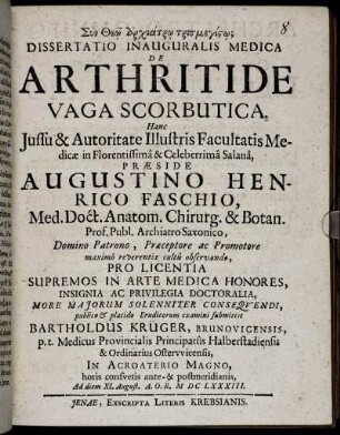 Dissertatio Inauguralis Medica De Arthritide Vaga Scorbutica