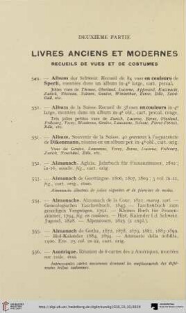Deuxième Partie. Livres anciens et modernes – Recueils de vues et de costumes (Nr. 549-748)