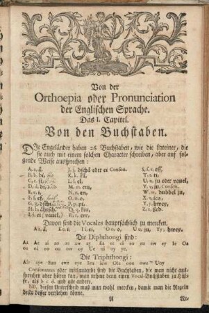Von der Orthoepia oder Pronunciation der Englischen Sprache.