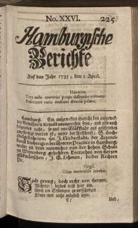 No. XXVI. Auf das Jahr 1735, den 1 April. - No. XXXIV. Auf das Jahr 1735, den 29. April.