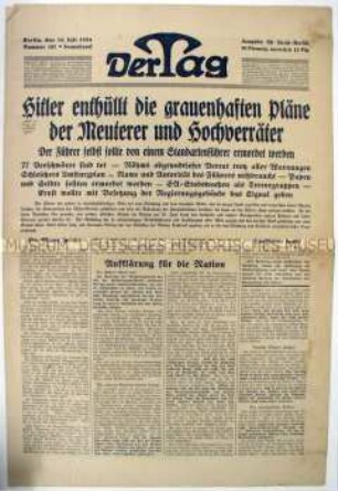 Berliner Tageszeitung "Der Tag" zum "Röhm-Putsch"