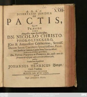 Dissertatio Iuridica De Pactis