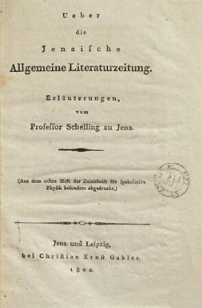Ueber die Jenaische Allgemeine Litteraturzeitung : Erläuterungen