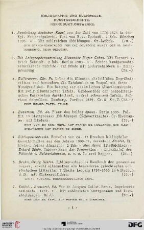 Bibiliographie und Buchwesen. Kunstgeschichte. Reproduktionswerke (Nr.1-77)