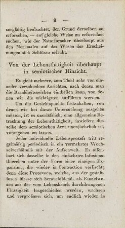 Von der Lebensthätigkeit überhaupt in semiotischer Hinsicht.