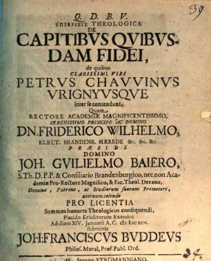 Epicrisis theol. de capitibus quibusdam fidei, de quibus clarissimi Viri P. Chauvinus Vrignyusque inter se contendunt