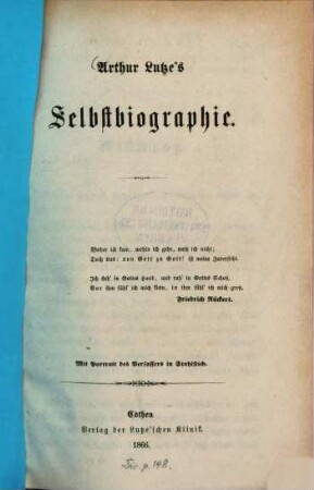 Arthur Lutze's Selbstbiographie