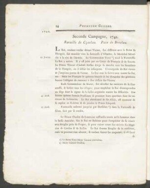 Seconde Campagne, 1742. Bataille de Czaslau. Paix de Breslau.