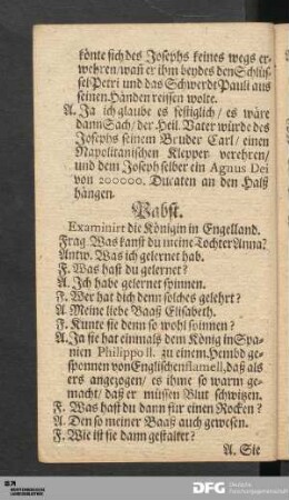 Pabst. Examinirt die Königin in Engelland.