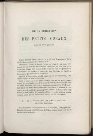 De La Dimution Des Petits Oiseaux