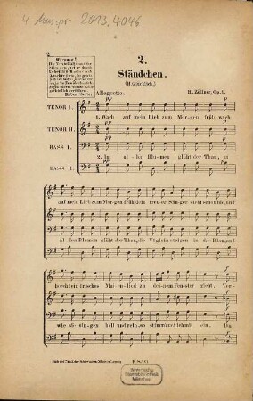 Vier Gesänge für vierstimmigen Männerchor : op. 1, 2. Ständchen
