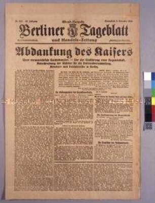 "Berliner Tageblatt" zur Abdankung von Kaiser Wilhelm II.