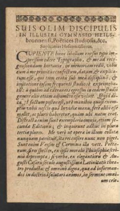 Suis Olim Discipulis In Illustri Gymnasio Helisbronnensi, Poetices studiosis, &c, Sophonias Hasenmüllerus.