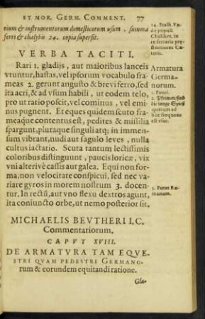 Caput XVIII. De Armatura Tam Equestri Quam Pedestri Germanorum & eorundem equitandi ratione.
