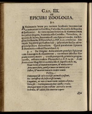Cap. IIX. De Epicuri Zoologia.