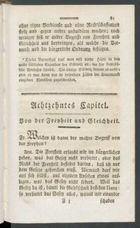 Achtzehendes Capitel. Von der Freyheit und Gleichheit