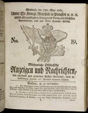 No. 19. Montags, den 13ten May 1765.