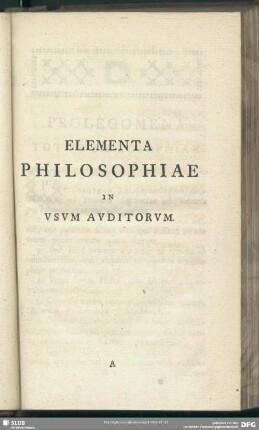 Elementa Philosophiae In Usum Auditorum