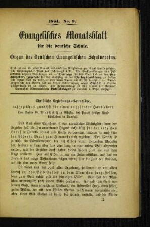 Christliche Erziehungs-Grundsätze : aufgezeichnet zunächst für einen angehenden Hauslehrer