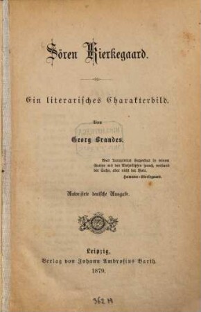 Sören Kierkegaard : ein literarisches Charakterbild