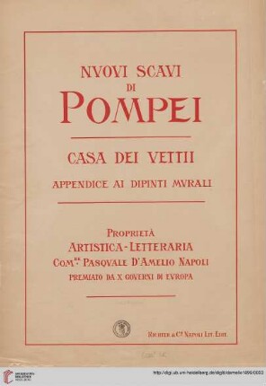 Nuovi scavi di Pompei : casa dei Vettii ; appendice al dipinti murali
