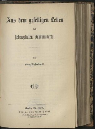 Aus dem geselligen Leben des siebenzehnten Jahrhunderts