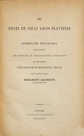 De Festi et Pauli locis Plautinis : (Jenenser Doctordiss.)